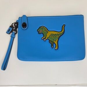 Coach 1941 Rexy Turnlock Wristlet 26 Glovetanned Leather Blue with Gunmetal